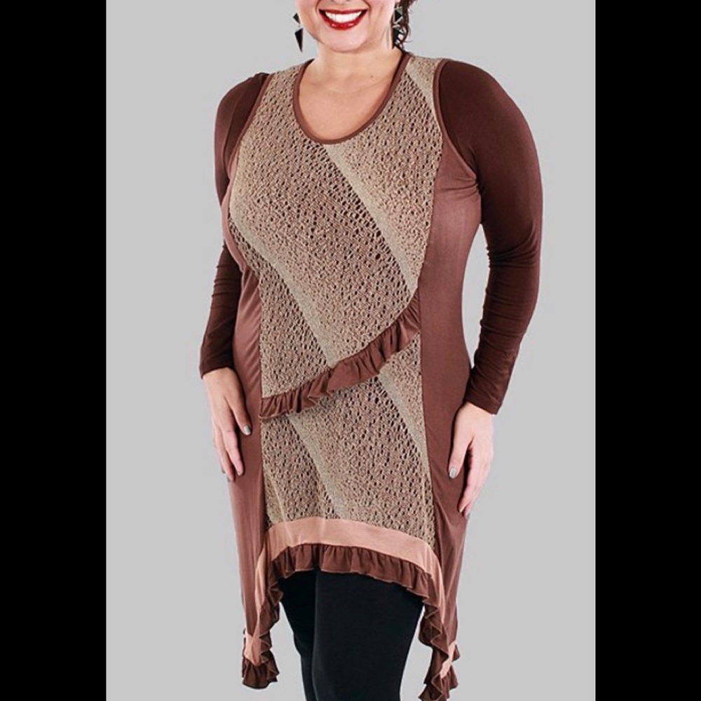 COPY - BROWN AND BEIGE RUFFLE TUNIC